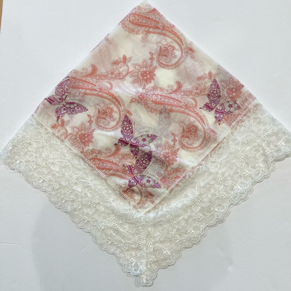 LANCETTI VTG Handkerchief Scarf Floral Butterfly Lace Paisley Women Square 28” - Picture 10 of 10